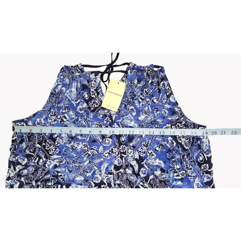 Lucky Brand Blue Floral Halter Maxi Dress Adjustable Tasseled Ties Size Large - Picture 9 of 10